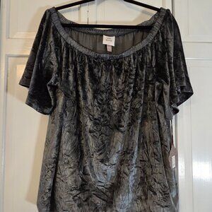 Knox Rose Shirt Womens XXL Slate Blue Crushed Velvet Off Shoulder